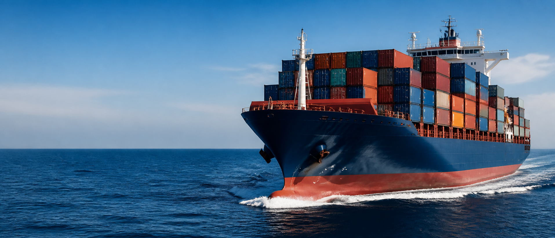 Large container ship sailing through the open ocean
